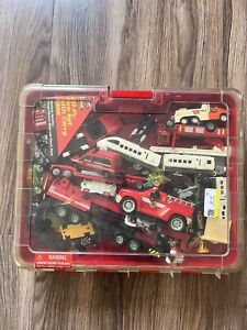 Vintage FAST LANE FIRE TRUCK SET With Carry Case Giant Hot wheels Lot With Train