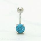 7MM ROUND AQUA TURQUOISE SILVER SURGICAL STEEL BELLY BUTTON NAVEL RING