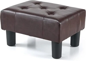 Small Leather Foot Stool with Legs for Living Room, Brown - Picture 1 of 7