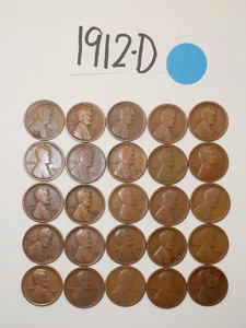 1912-D CENT ROLL FECHA SÓLIDA = 25 CENTAVOS DE TRIGO LINCOLN (MÁS DE 8 ARTÍCULOS ENVÍO GRATIS) - Imagen 1 de 2