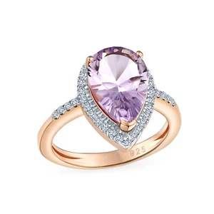 Personalized 3.75CTW Zircon Pave Halo Pear Shape Teardrop Gemstone Engagement - Picture 1 of 14