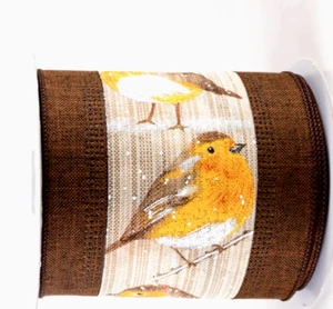 Winter mollige Schneevögel 4" mal 2 Yards rostgelb Drahtband breite braune Borte - Bild 1 von 5