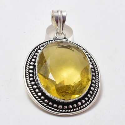 Colgante hecho a mano de plata de ley 925 con piedras preciosas de topacio limón EH-45 Foto 1 de 3