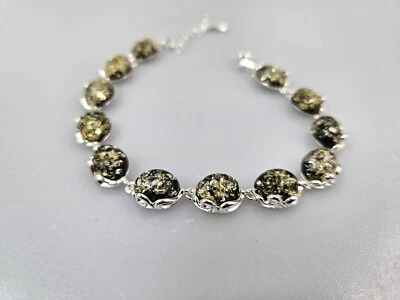 Bernstein Armband Echt Baltischer Bernstein Sterling silber 925  grun Edelstein - Bild 1 von 4