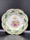 RS PRUSSIA RED STAR ROUND FLORAL PINK UELLOW ROSES PLATE GOLD LEAF TRIM