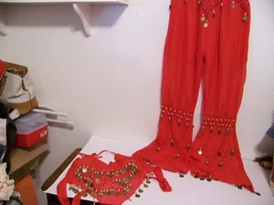 Belly Dancing Costume Red Small Bell Bottoms Halloween Costume - Picture 1 of 6