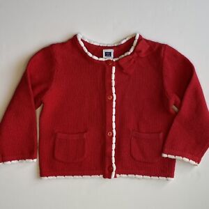 Janie and Jack Sweater Size 6-12 Months Red Cardigan EUC White Trim Bow Girls
