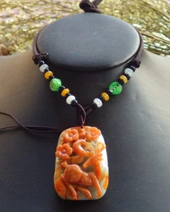 Certified Red 100% Natural A Jade jadeite Pendant Deer Flower 梅花鹿 506457 KS - Picture 1 of 7