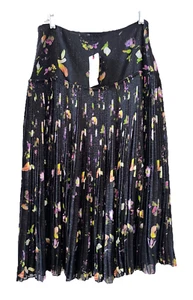 TED BAKER Size 3 US 8 Tereysa Floral Metallic Pleated Midi Skirt Black NWT $260 - Picture 1 of 15