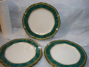 LOT OF 8 Noritake SOLEMN EMERALD 7322 8.5 " Salad Plates Green Gold Rims - Picture 1 of 4
