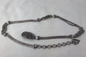 Brighton Silver Tone Double Chain Belt Heart Knot Adjustable Link 37" Long - Picture 1 of 10