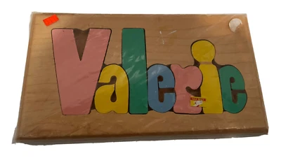 Vintage Wooden Puzzle Personalized Valerie New In Package Pink Blue - Image 1 of 4