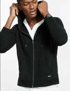 NWT【 L 】Express Men's Fleece Waffle Detailed Zip-Up Hoodie Black - Picture 1 of 4