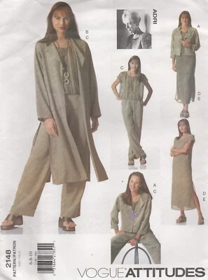Vogue Sewing Pattern 2148 EASY Jacket Duster Dress Slip by Adri Size 6 - 10 NEW - Image 1 of 4