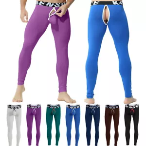 Herren lange Johns Unterwäsche Thermohose Leggings Knopf Etui Homosexuell sexy offener Butt - Bild 1 von 47