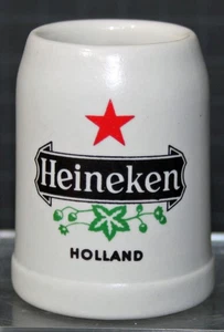 HEINEKEN Beer Mini Mug Stein Shot Glass Ceramic Brazil 2 & 3/8” Vintage 1970's - Picture 1 of 6