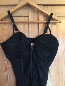 ANN SUMMERS BLACK CORSET TOP/BASQUES LARGE F-H