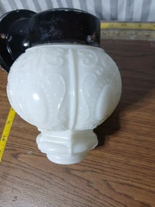 Vtg ART DECO PORCH LIGHT FIXTURE w/ MILKGLASS w/ BLACK Balloon ๐ DESIGN SHADE! - Picture 1 of 6