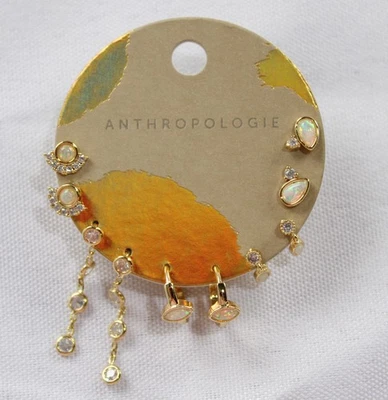 Juego de 5 pendientes Anthropologie para mujer cristal ópalo SV3 chapados en oro de 14 k OS Foto 1 de 4