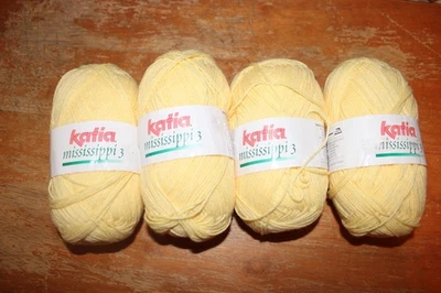 4 Balls KATIA Mississippi 3 Yellow Cotton Blend Yarn 230 yd Each New Fingering - Image 1 of 3