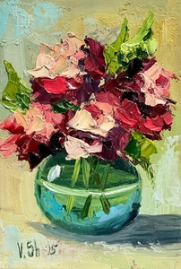 Flores en flor Peonías Flor Silvestre Pintura Original Impresión al Óleo Arte Firmado - Imagen 1 de 7