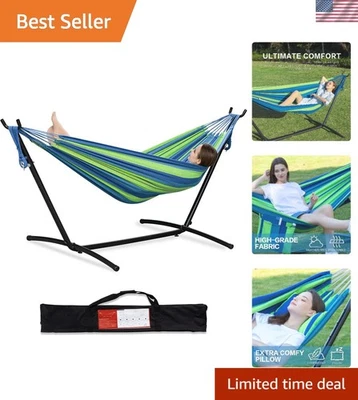 Cómoda hamaca doble con soporte de acero que ahorra espacio - perfecta para exteriores Foto 1 de 4