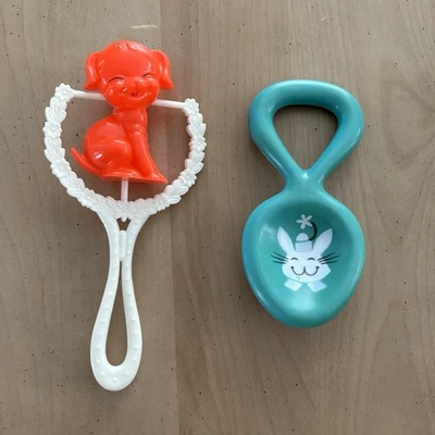 Пара винтажных погремушек для младенцев. 1970-е годы. Хорошее состояние товара. Подробности см. на фотографиях. - Изображение 1 из 4