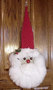 Colgante de pared vintage macramé cara de Santa barba esponjosa ojos y nariz de madera 35" t - Imagen 1 de 8