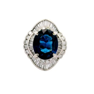 Anillo bailarina de platino con diamantes y zafiros azules de 8,53 quilates, certificado por GIA Foto 1 de 4