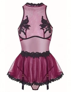 Agent Provocateur Lianne Burgandy Black Lace Tulle Playsuit Size AP 3 - Picture 1 of 15