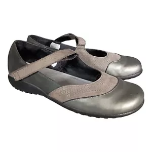 Naot Flats 10 Womens Gray Mary Jane Leather Round Toe Adjustable Hook & Loop - Picture 1 of 9