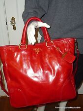 PRADA HANDBAG Authentic Red Leather Tote Shopper Shoulder Bag 