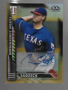 2014 Bowman's Best Top 100 Connor Sadzeck 26/50 Gold Ref Auto Rooke RANGERS - Picture 1 of 2