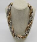 20" multi strand fashion necklace, twisted gold and silver tone box link chains