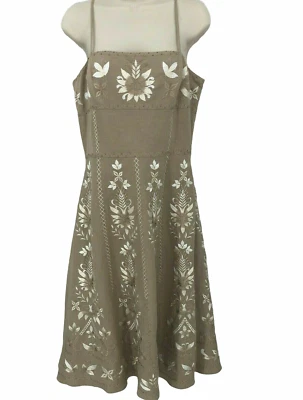 Antonio Melani Boho Dress Womens Size 10 Embroidered Beaded Floral Linen Blend - Image 1 of 4