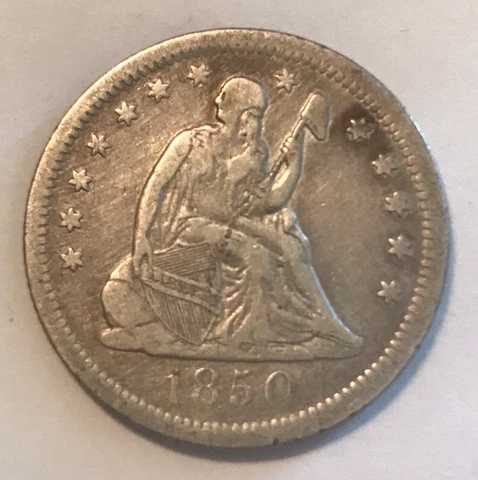 1850-o. Seated Liberty quarter  ,  VF, Scarce date Cover