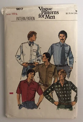 Vogue 9617 Vintage 70s Sewing Pattern Men's Shirts Size: 15.5 - Image 1 of 4