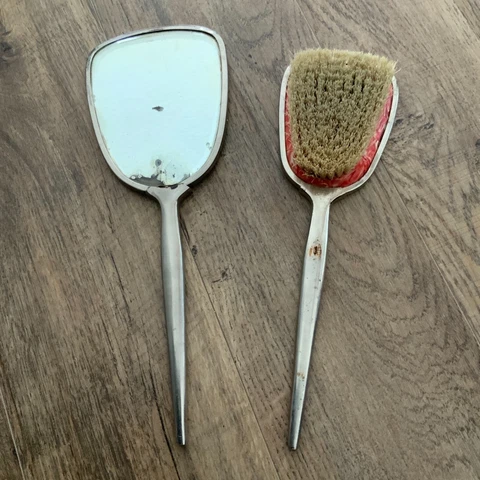 ANTIQUE OLD HAND HELD MIRROR and CLOTHES BRUSH SET-MADE in RUSSIA 1930-VINTAGE Cover