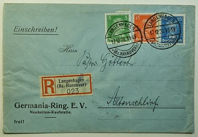 1928 Germany Registered Mail Cover Langenhagen (Bz. Hannover) - Image 1 of 2