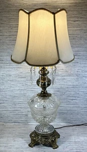 Vintage Hollywood Regency geschliffen Kristall Tischlampe hängend Kristall Prisma Akzente - Bild 1 von 16