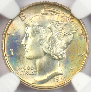 1941 Mercury Dime 10C Coin - Certified NGC MS68 FB - $3,700 Value! - Picture 1 of 5