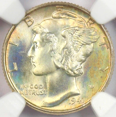 1941 Mercury Dime 10C Coin - Certified NGC MS68 FB - $3,700 Value! - Image 1 of 4