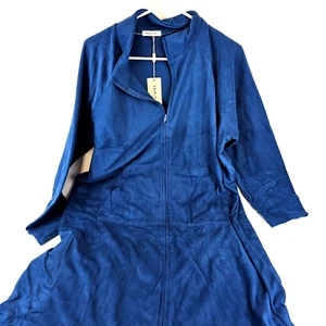 Womens XXL Fleece Zipper Robe Housecoat Full Length Ekouaer With Pockets Blue - Picture 1 of 7