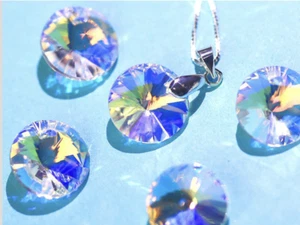 Set of 10 Rivoli Cut Single Hole AB Glass Crystal Pendants 8mm - Picture 1 of 7