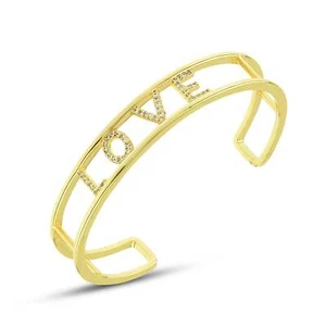 Love Cuff Bangle - Cubic Zirconia Gold Cuff Bracelet - Picture 1 of 8
