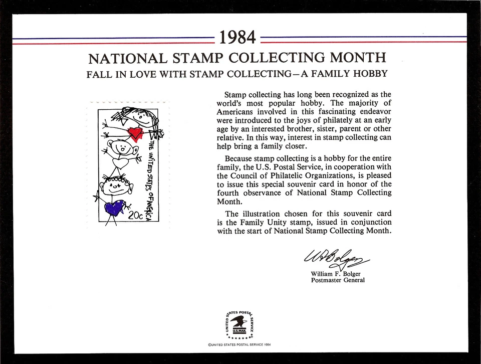 SOUVENIR CARD MINT National Stamp Collecting Month USPS 1984 - Image 1 of 1