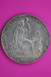 1889 Peru 1 Sol Silver Coin .900 Fine Guaranteed Authentic & Genuine 0773N - Picture 1 of 3