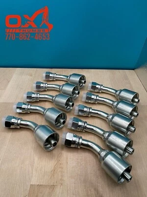 10 Parker Style 13743-6-6 Hydraulic Hose Crimp Fittings 3/8” Hose X 3/8” FJIC 45 - Image 1 of 4
