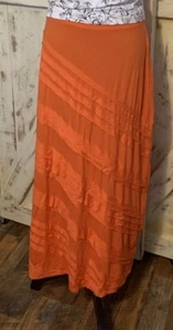 JM Collection Long Skirt Orange Pull On Ruffle tiered Size Petite M New - Picture 1 of 7