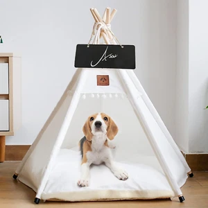 Dog Teepee Pet Tent Portable Dog Houses Puppy Teepee Cat Bed with Thick Cushion - Picture 1 of 12